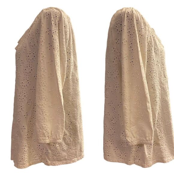 J. Jill White Eyelet Boho Prairie Top with 3/4 Sleeves Size Large - Picture 3 of 13